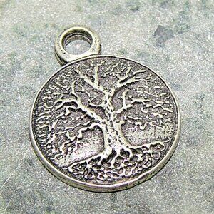 Oberon Design Silver Tone Tree Of Life Charm Pendant Round Britannia Metal 1x1"